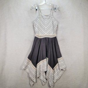 Liberty Garden White Striped Square Neckline Handkerchief Flowy Boho Dress